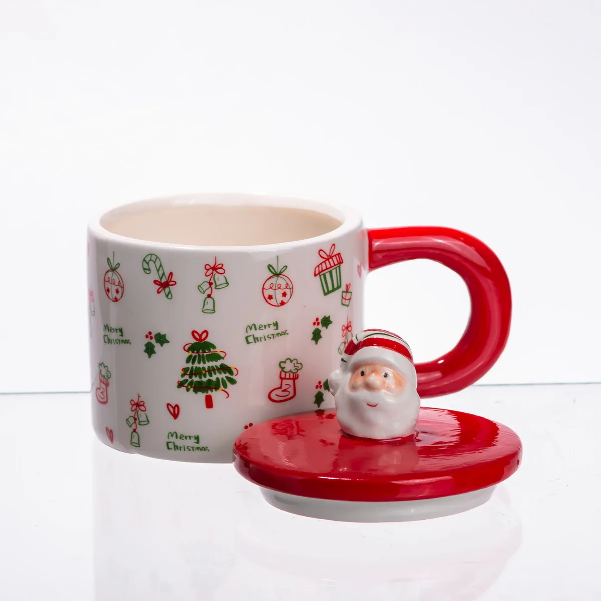 Новорічна порцелянова чашка з кришкою 350 мл Merry Christmas різнокольорова