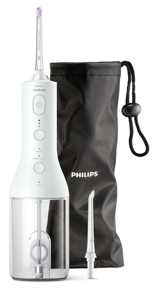 Іригатор Philips Sonicare бездротовий Power Flosser 3000, ємність 250 мл, з чохлом та 2 насадками, білий.
