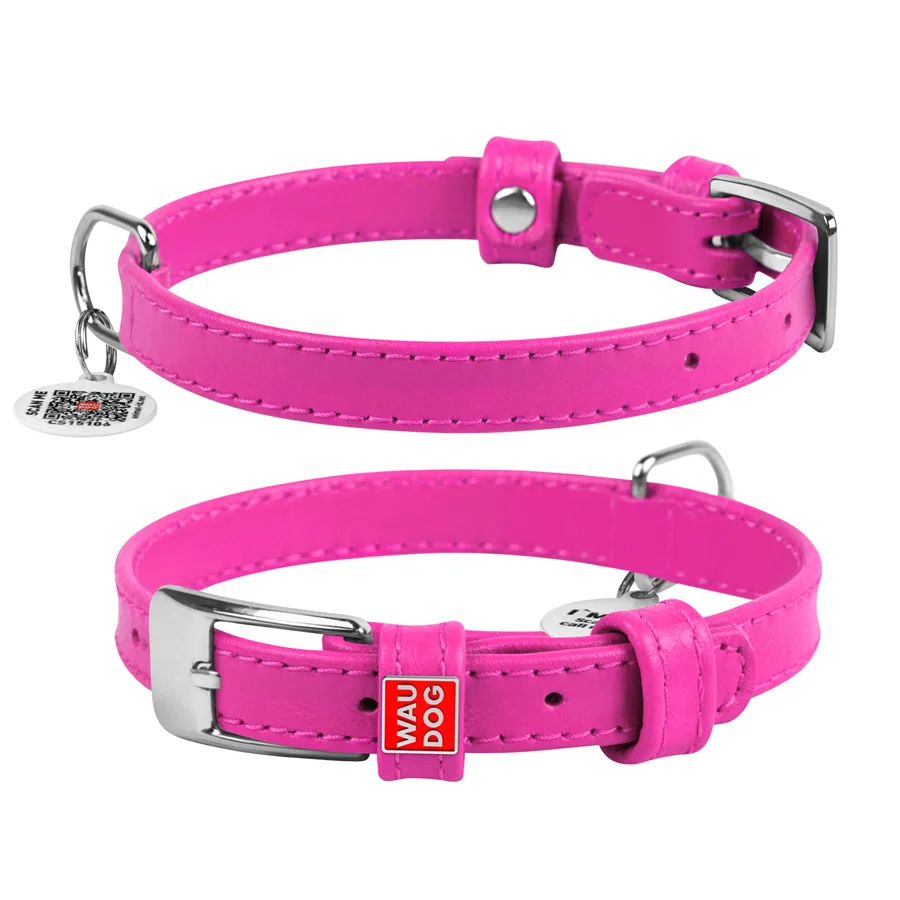 Нашийник WAUDOG Glamour шкіряний S 15 мм 27-36 см рожевий