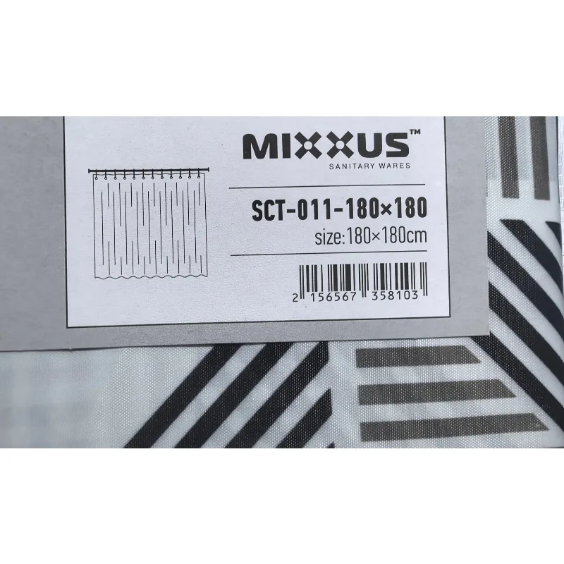 Шторка для ванної MIXXUS поліестер 180x180 сіро-біла ромби