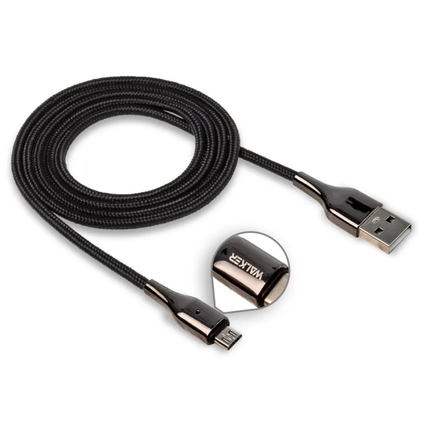 Кабель USB WALKER тканевый 1м черный Micro 3,1А Quick Charge