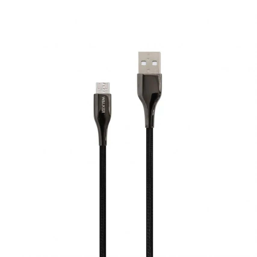 Кабель USB WALKER тканевый 1м черный Micro 3,1А Quick Charge