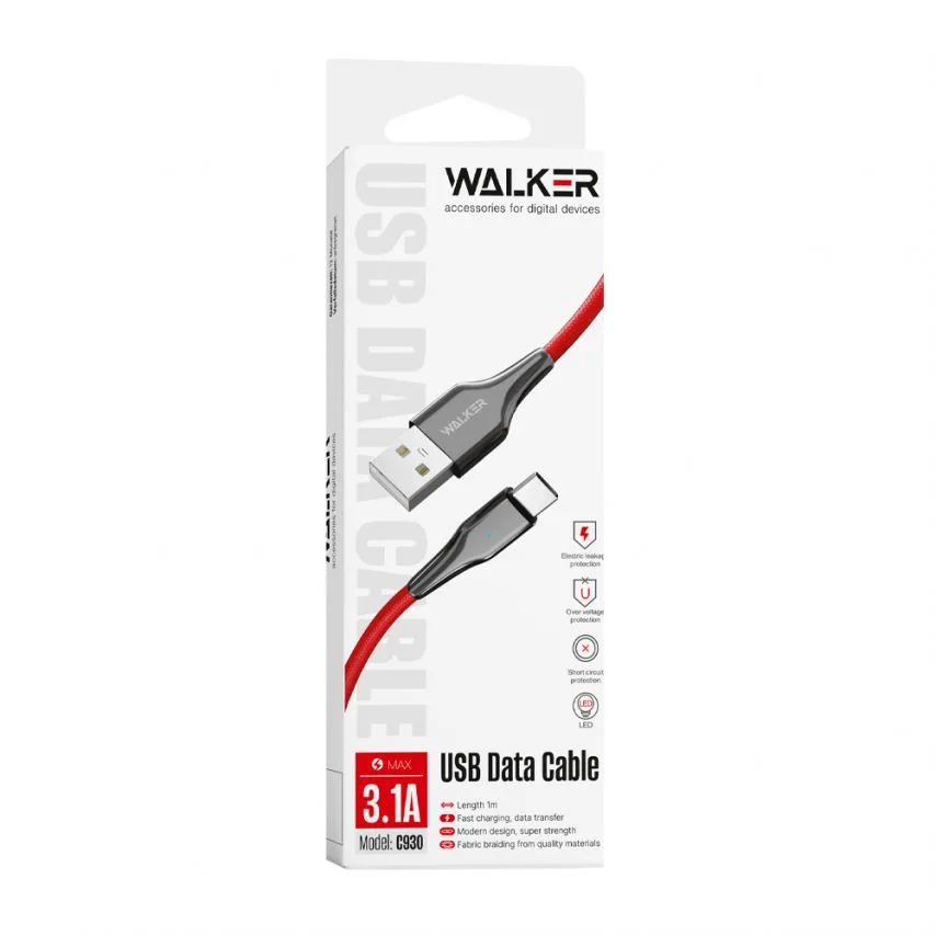 Кабель USB WALKER тканевый 1м черный Micro 3,1А Quick Charge