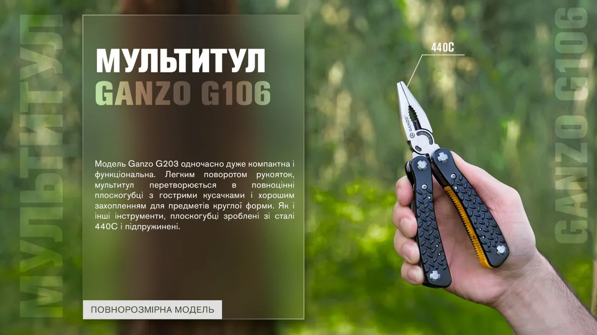 Мультитул Ganzo Нержавіюча сталь 165х105 мм Чорний