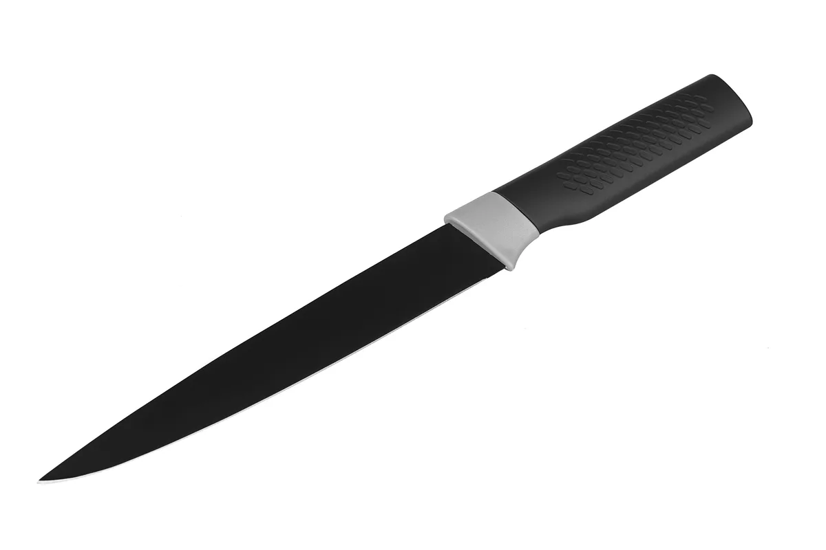 Кухонний ніж для нарізки ARDESTO Black Mars, 20 см, з нержавіючої сталі, пластиковою рукояткою, чорного кольору.