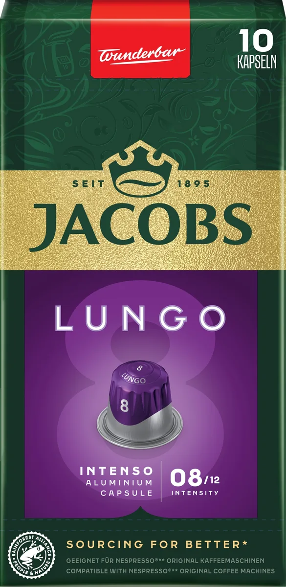 Кофе Jacobs капсулы, Lungo Intenso, смесь арабика и робуста, 10 шт, для системы Nespresso
