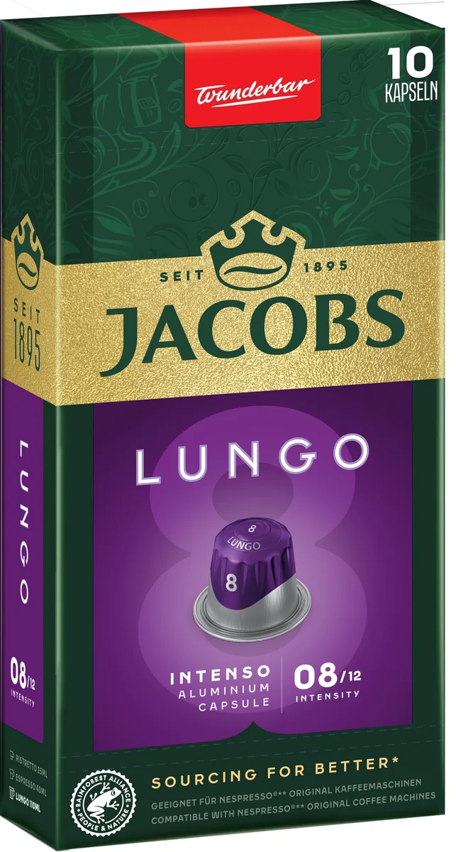 Кофе Jacobs капсулы, Lungo Intenso, смесь арабика и робуста, 10 шт, для системы Nespresso