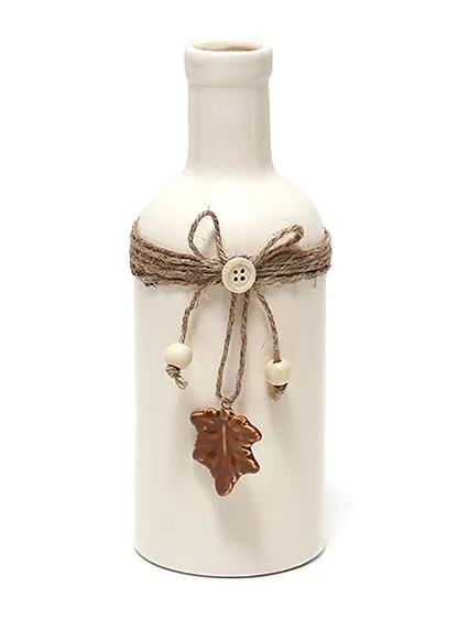 Керамічна ваза Shabby Chic біла 23 см з бечівкою та ґудзиком