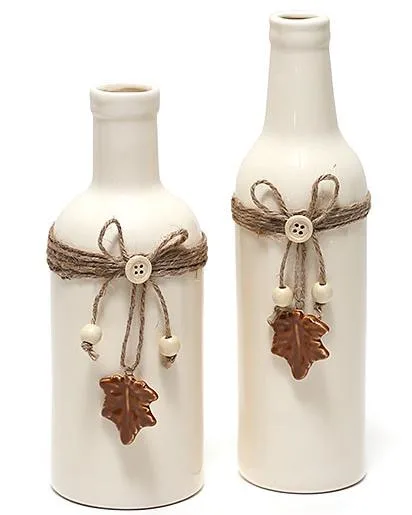Керамічна ваза Shabby Chic біла 23 см з бечівкою та ґудзиком