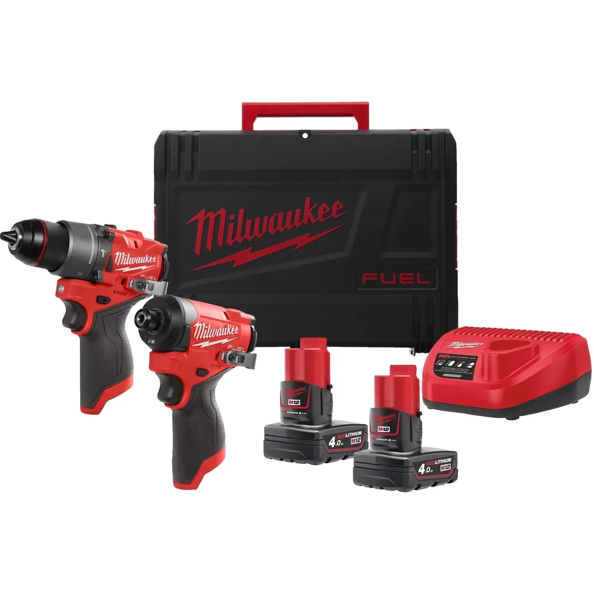 Комплект з двох акумуляторних інструментів Milwaukee M12 FPP2A2-402X: дриль-шурупокрут M12 FPD2-0 та гвинтоверт M12.