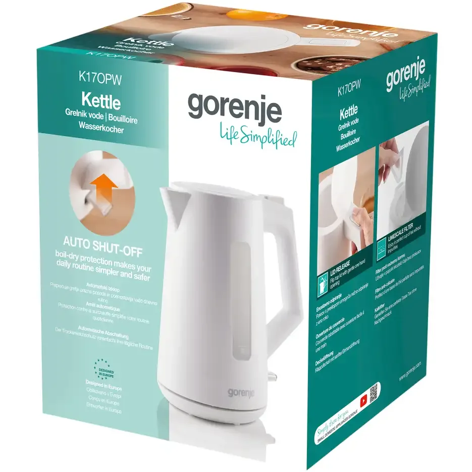 Электрочайник Gorenje 17 л с контролем Strix, матовый белый.