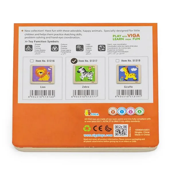 Дерев'яний мініпазл Viga Toys 15х15 см різнокольоровий 4 елементи