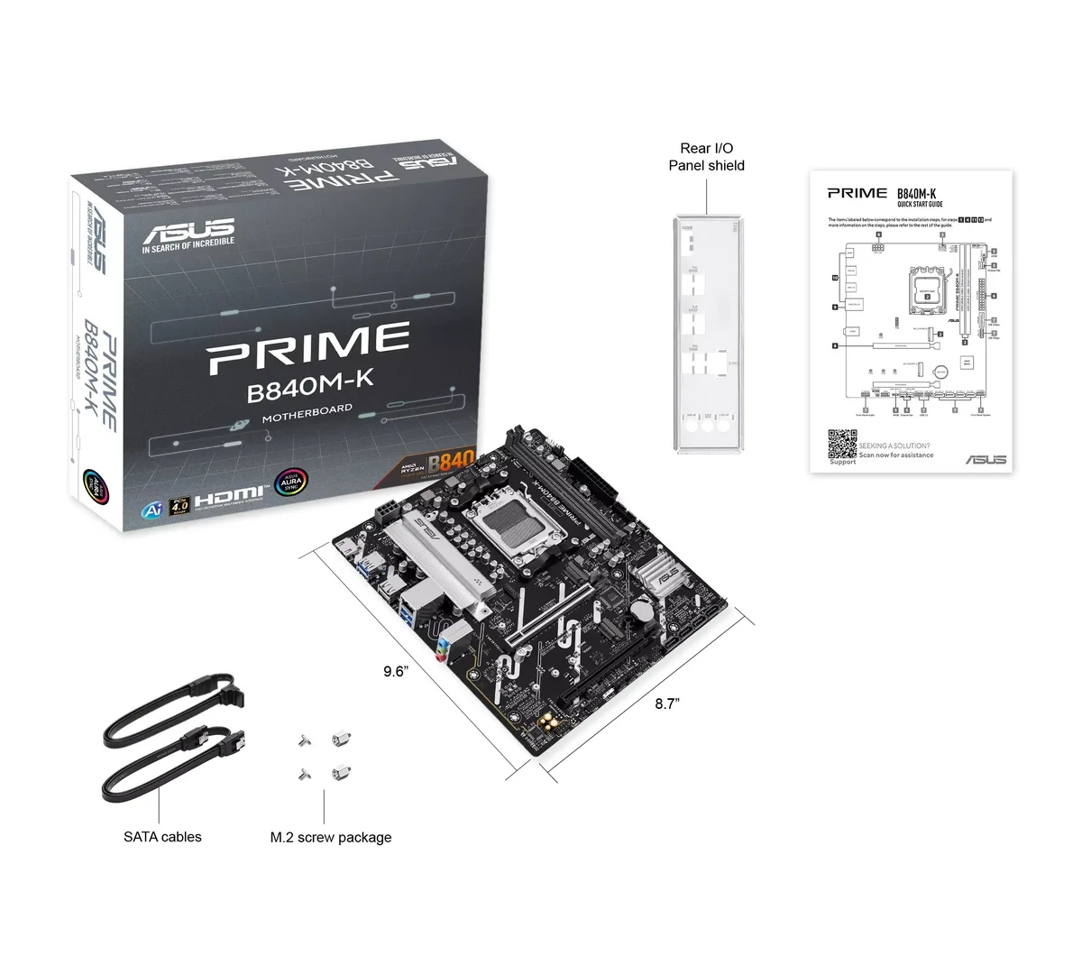 Материнська плата ASUS B840M-K AM5 micro-ATX 128ГБ DDR5 HDMI 2.5GbE