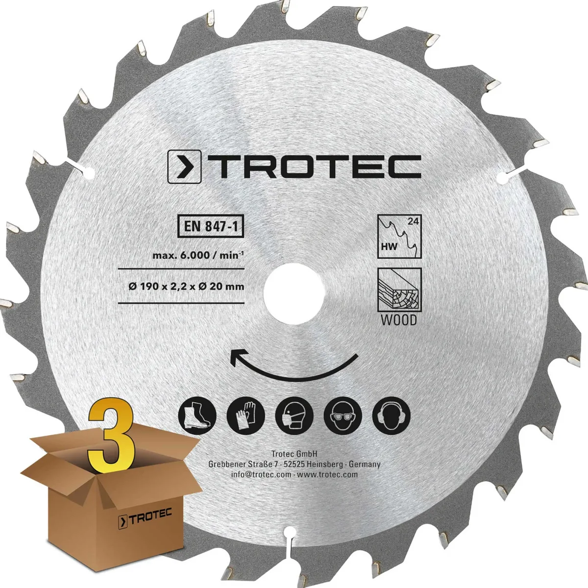 Диск пиляльний Trotec 190 мм HW24 Wood сріблястий 3 шт