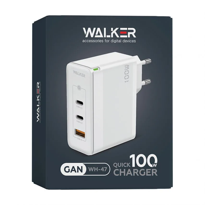Мережевий зарядний пристрій WALKER 100W GaN 73х75х32 мм Білий