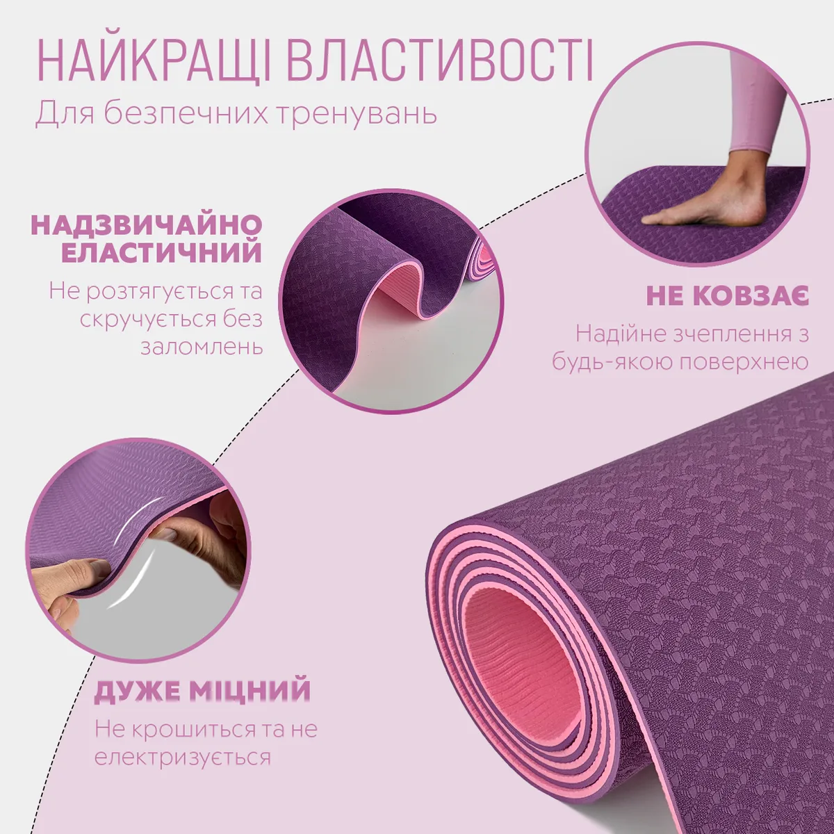 Коврик для йоги EasyFit TPE 183х61 см фиолетовый с розовым
