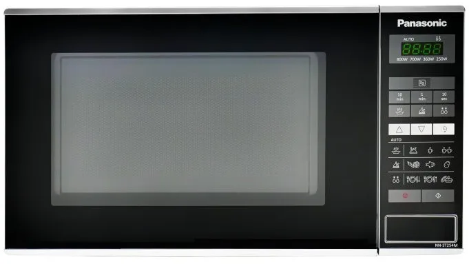 Мікрохвильова піч Panasonic, 20 л, 800 Вт, з дисплеєм, відкриття кнопкою, нержавіюча сталь.