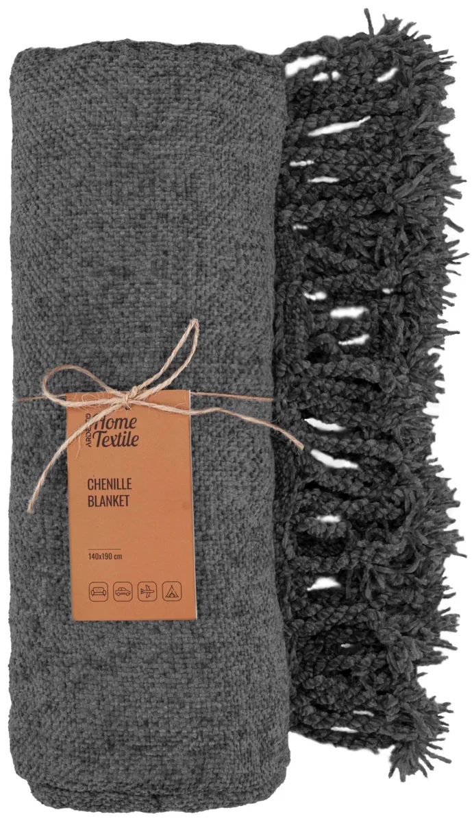 Плед ARDESTO Chenille 140х190 см, 100% поліестер, темно-сірий