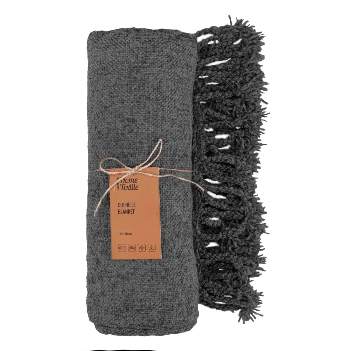 Плед ARDESTO Chenille 140х190 см, 100% поліестер, темно-сірий