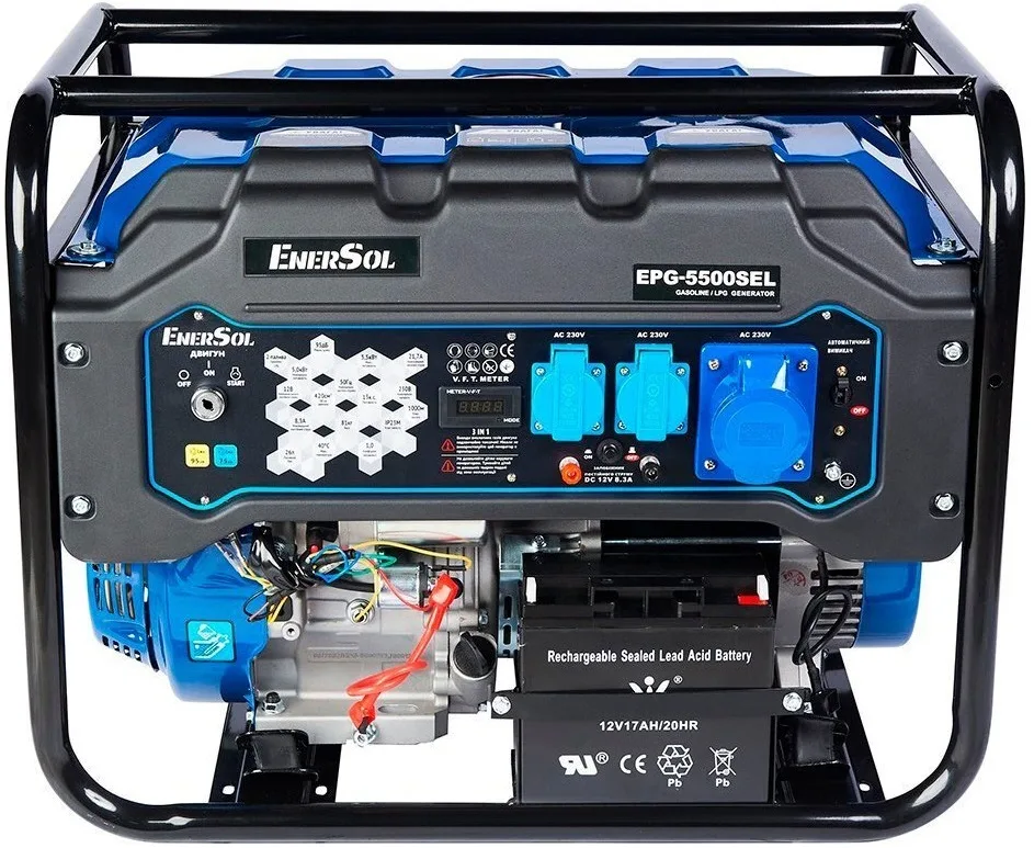 Генератор газобензиновий Enersol EPG-5500SEL LPG, 230В, однофазний, потужність 5.5 кВт, з електричним стартом, вага 78.4 кг.
