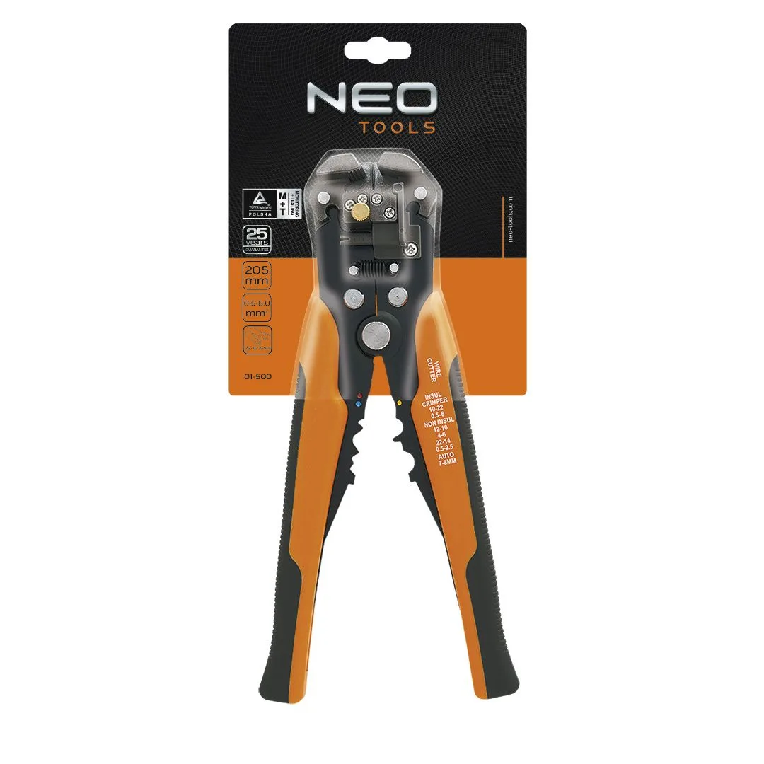 Автоматичний знімач ізоляції Neo Tools для кабелів 0.5-6мм2, RG6/59, довжина 205мм, кусачки.