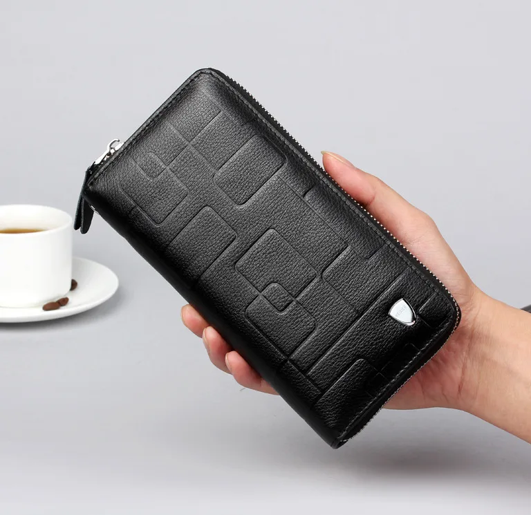 Клатч чоловічий на блискавці 20x11x4 см натуральна шкіра чорний