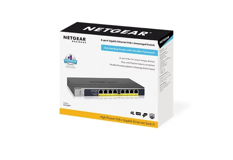 Коммутатор NETGEAR GS108PP 8xGE PoE, 123Вт, Некерованный