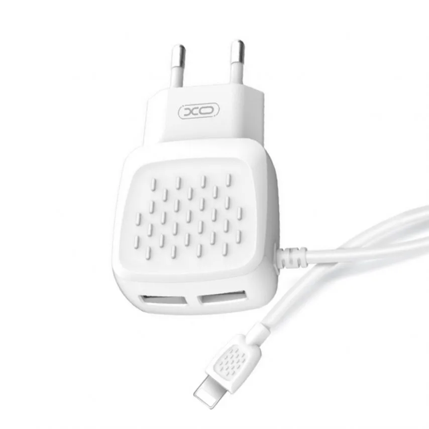 Зарядний пристрій 2в1 XO USB 2 порти 2.1A Кабель Lightning 1м Білий