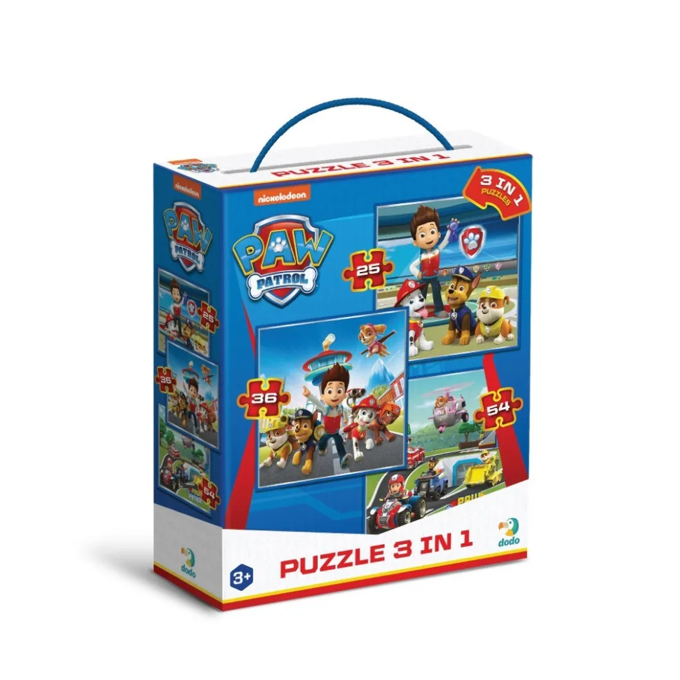Дитячий пазл DoDo Toys 3 в 1 25 36 54 елементи 20х20 см Патруль щенят