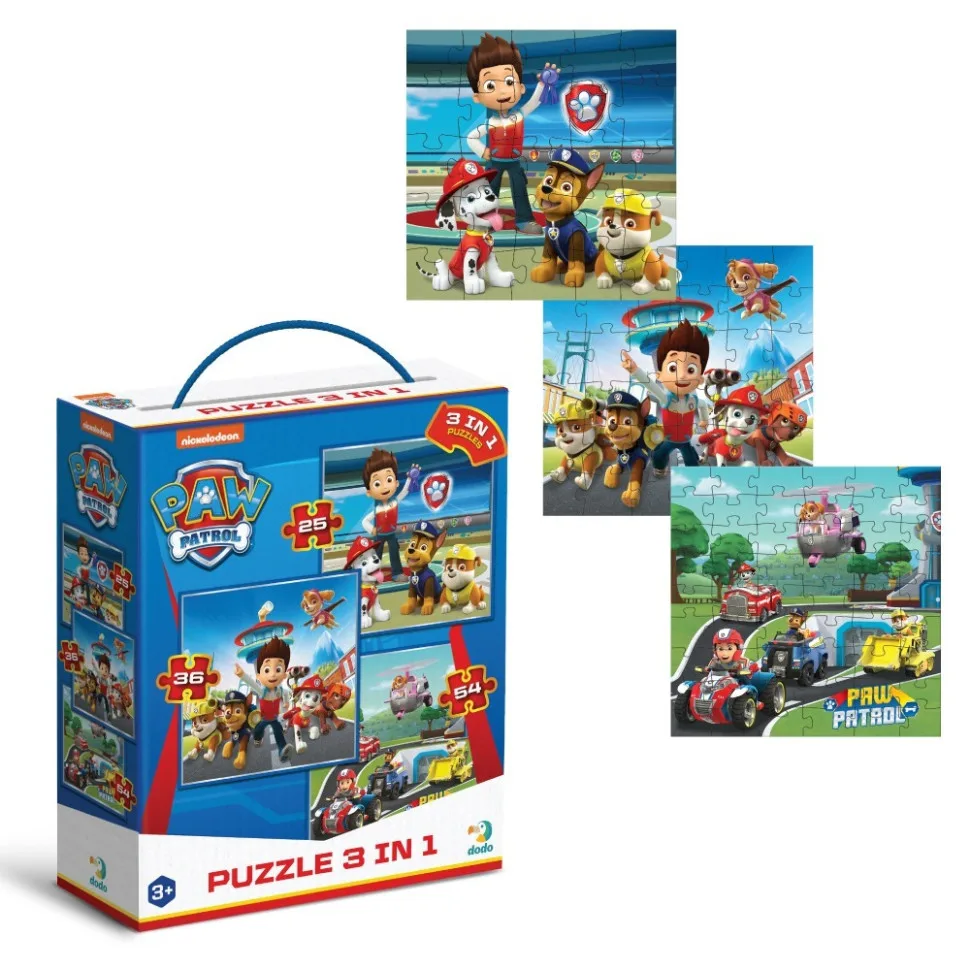 Дитячий пазл DoDo Toys 3 в 1 25 36 54 елементи 20х20 см Патруль щенят