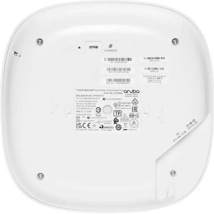 Точка доступа HPE Aruba Instant On AP25, DR 4x4:4/2x2:2, Wi-Fi 6, 1x2.5GE порт, RND100+, для внутреннего использования.