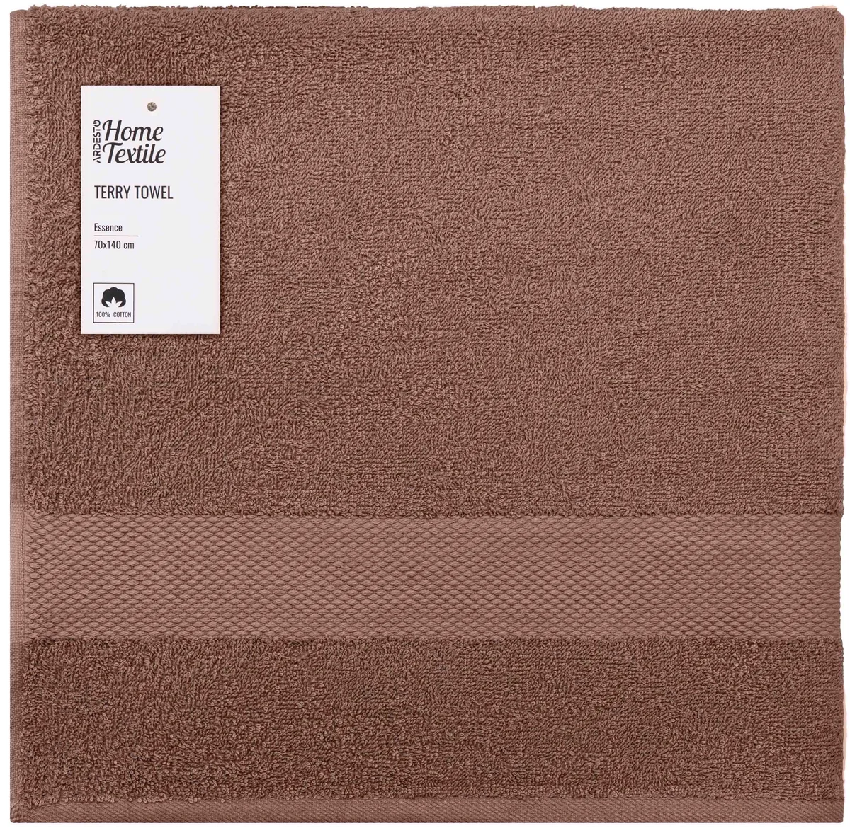 Махровий рушник ARDESTO Essence 70х140 см, 100% бавовна, коричневого кольору.