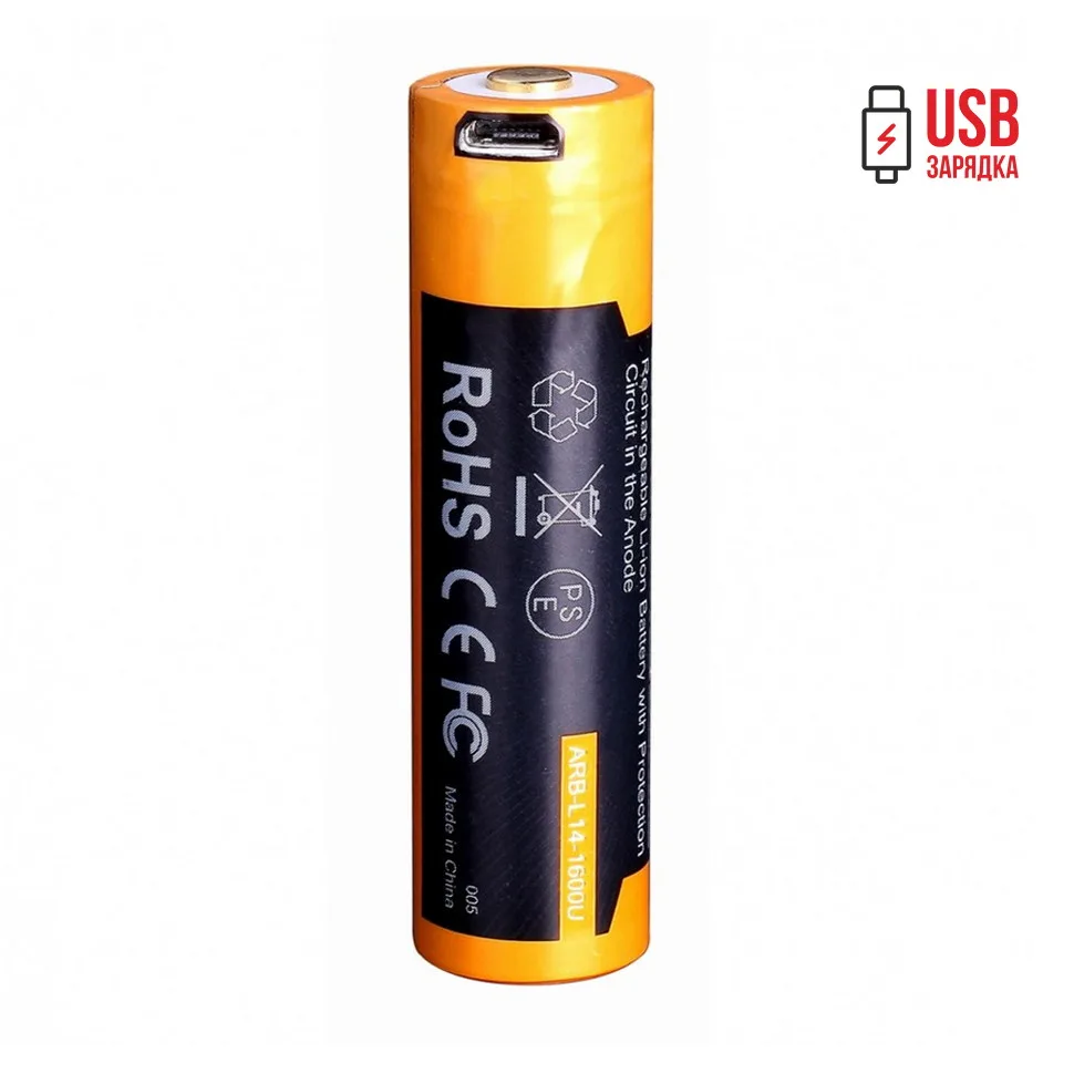 Акумулятор Li-Ion 14500 Fenix 1600 мАг мікро USB Чорний