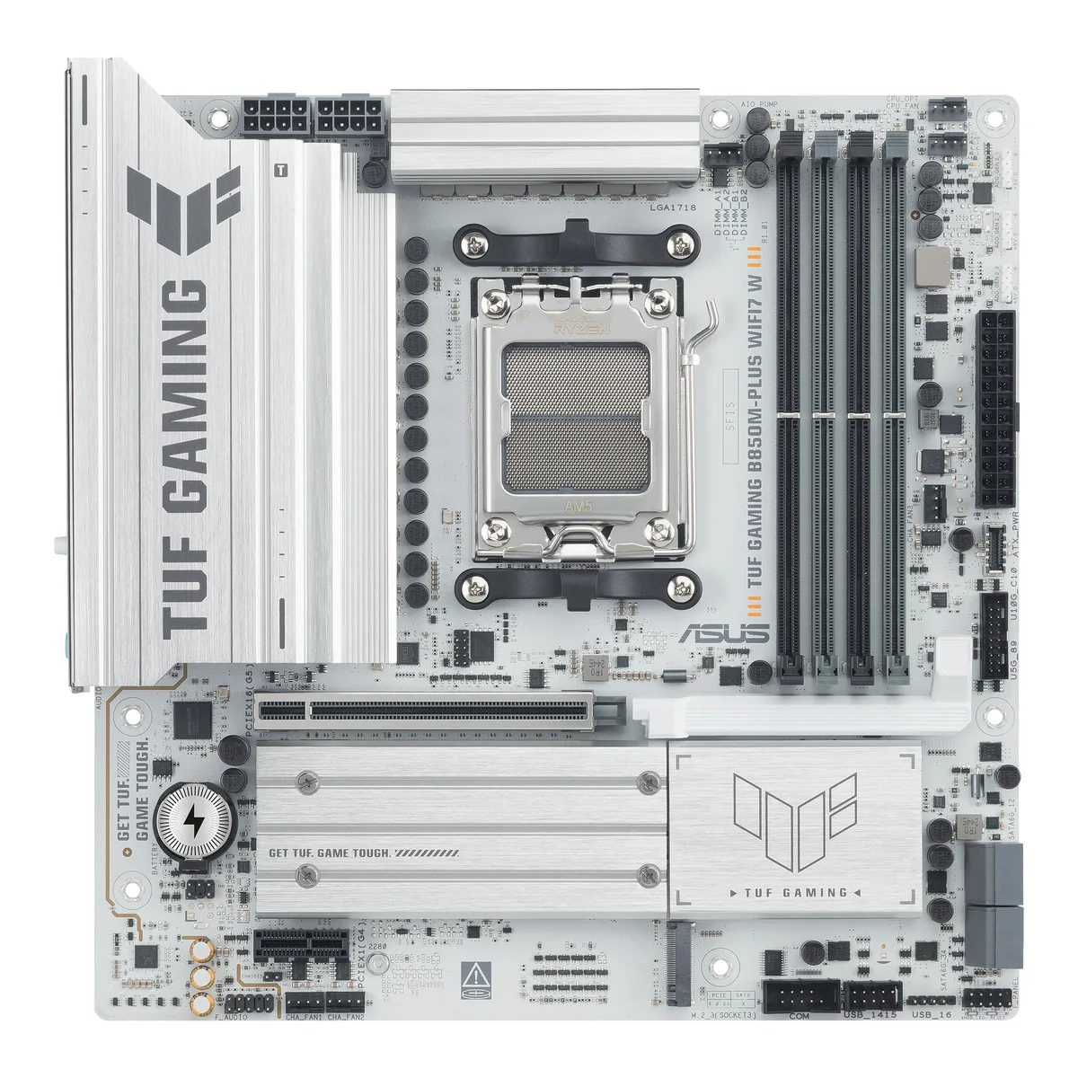 Материнская плата ASUS TUF GAMING B850M-PLUS WIFI7 W sAM5 B850 4xDDR5 M.2 HDMI DP Wi-Fi BT mATX белая