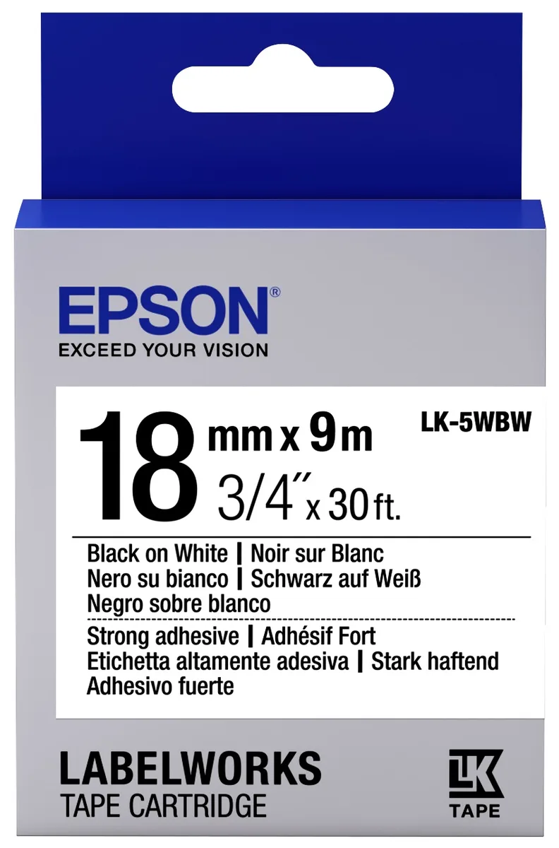Картридж зі стрічкою Epson LK5WBW принтерів LW-400/LW-400VP/LW-600P/LW-700/LW-Z710/LW-900P/LW-1000P/LW-Z5000BE Strng adh Blk/Wht 18mm/9m