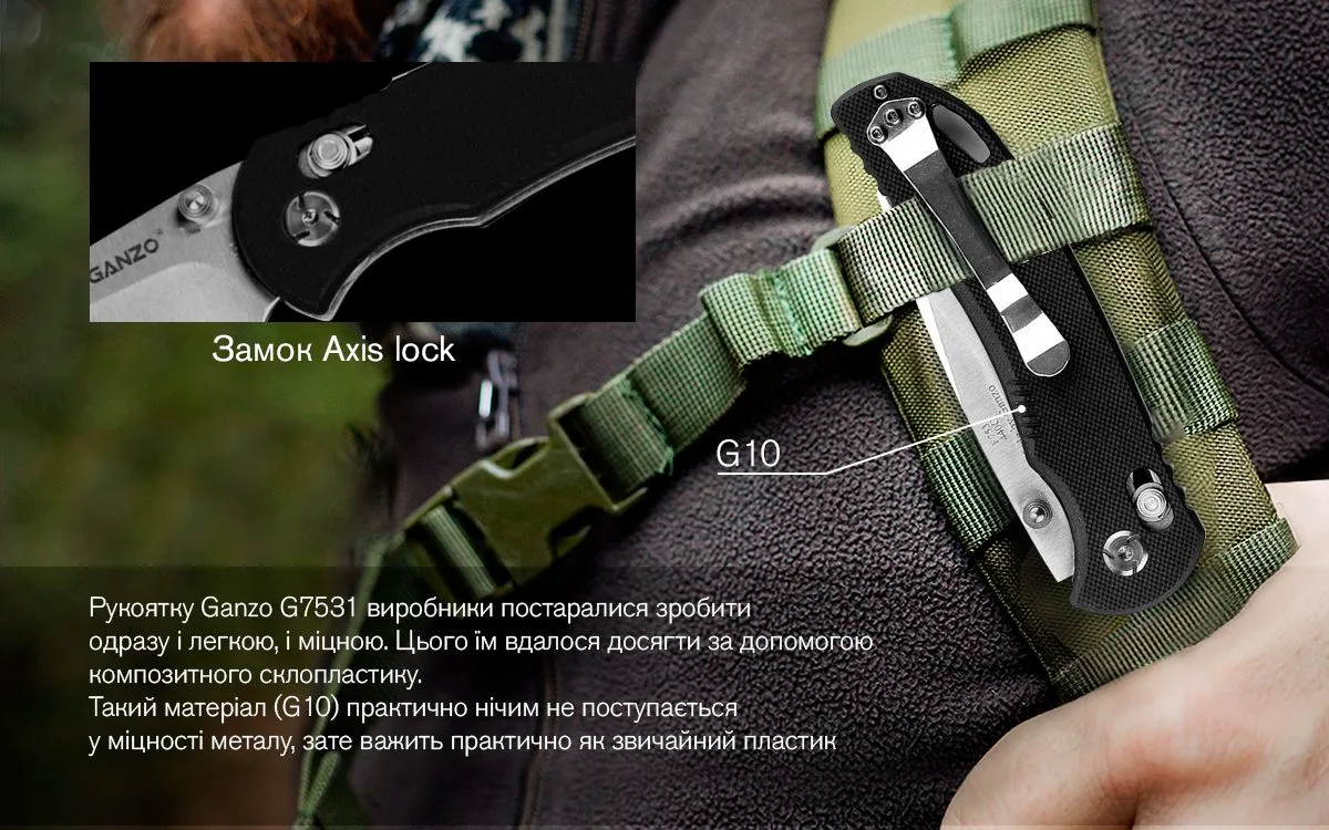 Складаний ніж Ganzo 440C 89 мм Чорний