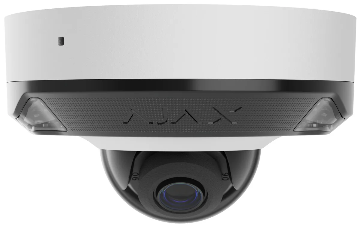 IP-Камера дротова Ajax DomeCam Mini HL white, 8мп, 4мм, гібридне підсвічування IR 15м, білий Led 15м, Poe, True WDR, IP 65, ІЧ 15м, аудіо, кут огляду 75° до 85°, міні купольна, біла
