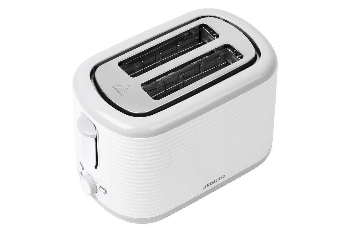 Тостер ARDESTO White Stripes T-F17WG 930Вт, пластиковий, білий з сірими акцентами.