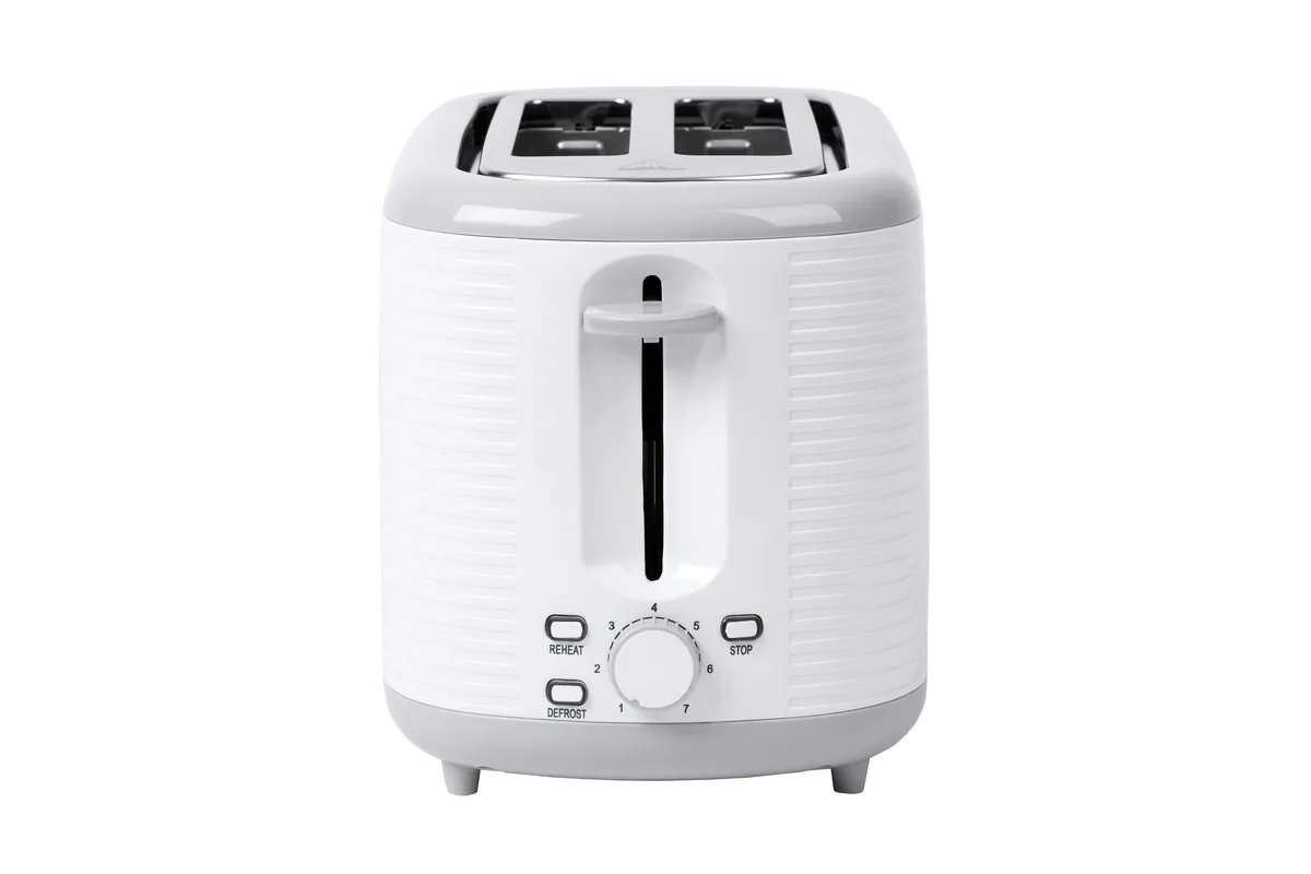 Тостер ARDESTO White Stripes T-F17WG 930Вт, пластиковий, білий з сірими акцентами.