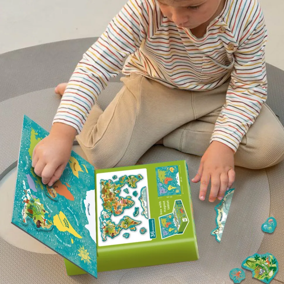Дитяча магнітна карта світу тварин DoDo Toys магнітна 36 елементів багатоколірна