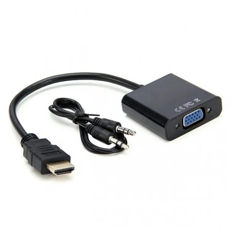 Кабель конвертер HDMI на VGA з аудіовиходом 1080P без живлення чорний