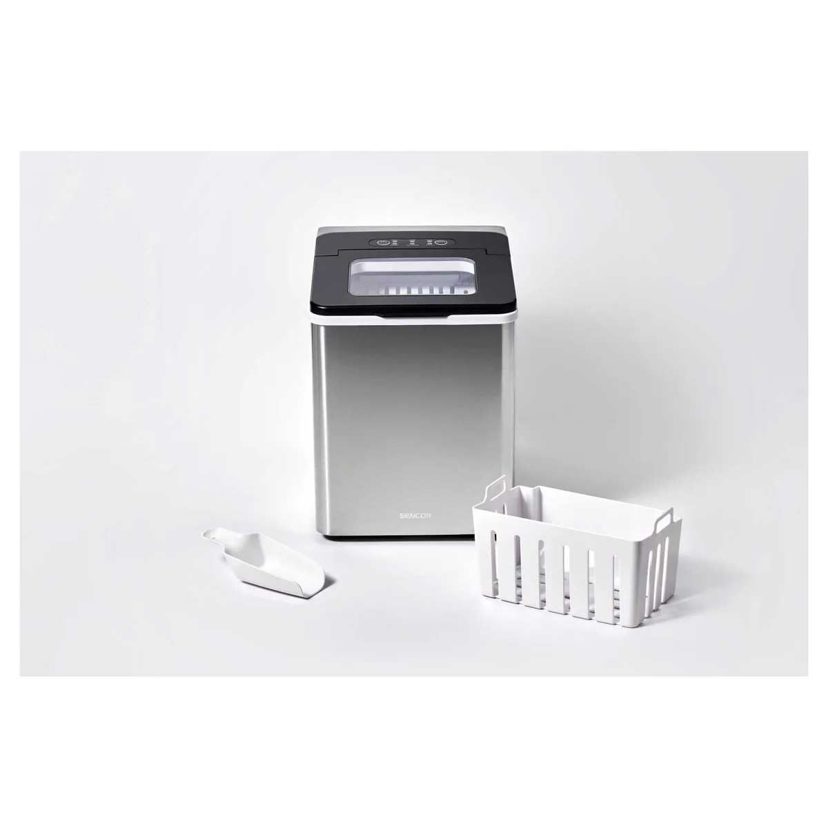 Льодогенератор побутовий Sencor SIM3400SS, 150 Вт, 12 кг/добу, об'єм 1.8л, приготування за 7 хв, 2 розміри льоду, сірий