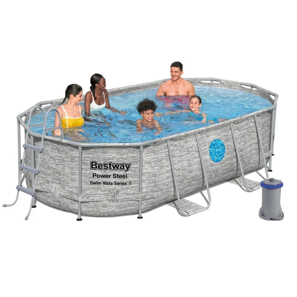 Басейн каркасний Bestway ПВХ 427х250х100 см Овальний Ротанг 7250 л