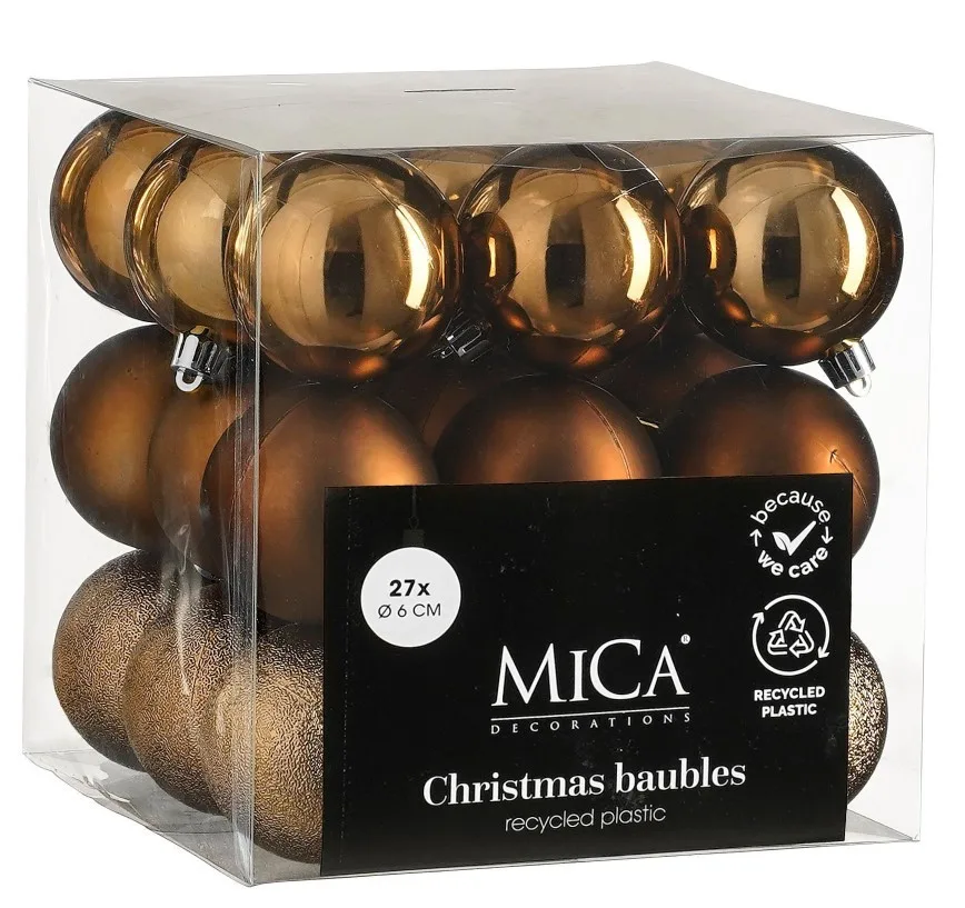 Ялинкові пластикові кулі Mica Decorations 27 шт 6 см шоколадні