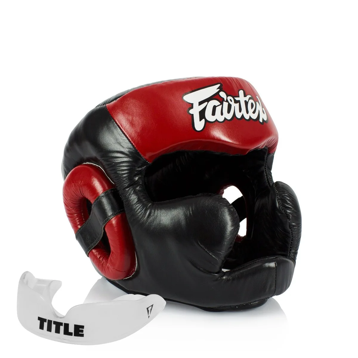 Боксерський шолом Fairtex натуральна шкіра M чорний червоний
