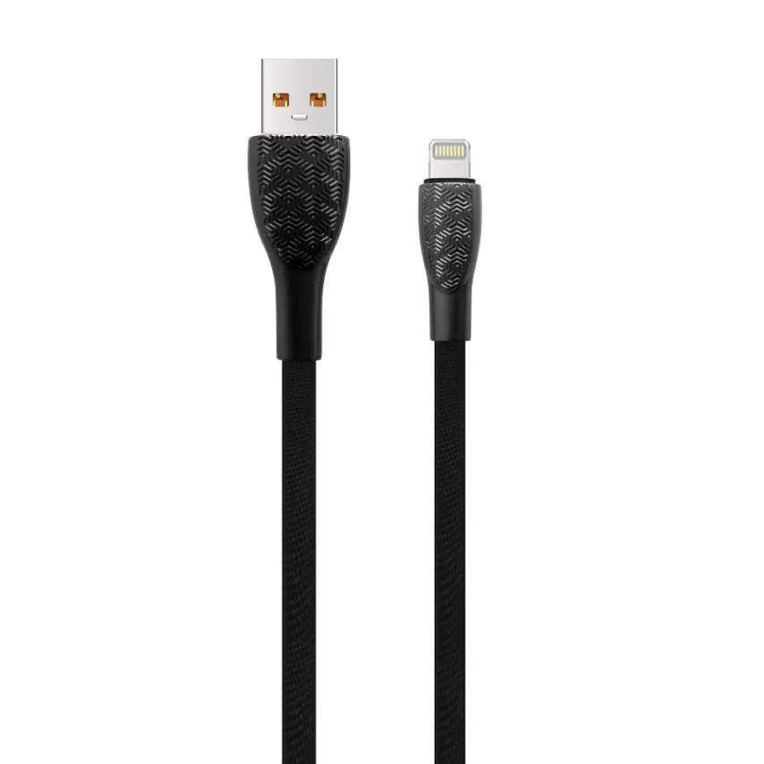 Кабель USB WALKER тканинний 1 м чорний Lightning 3,1 А Quick Charge