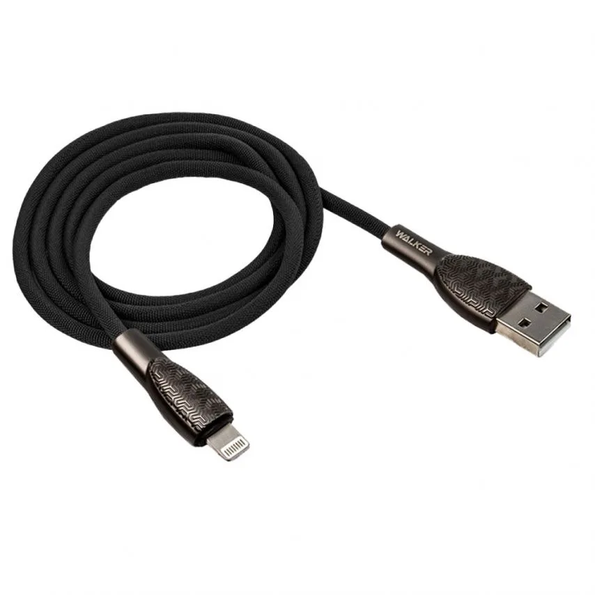 Кабель USB WALKER тканевый 1 м черный Lightning 3,1 А Quick Charge
