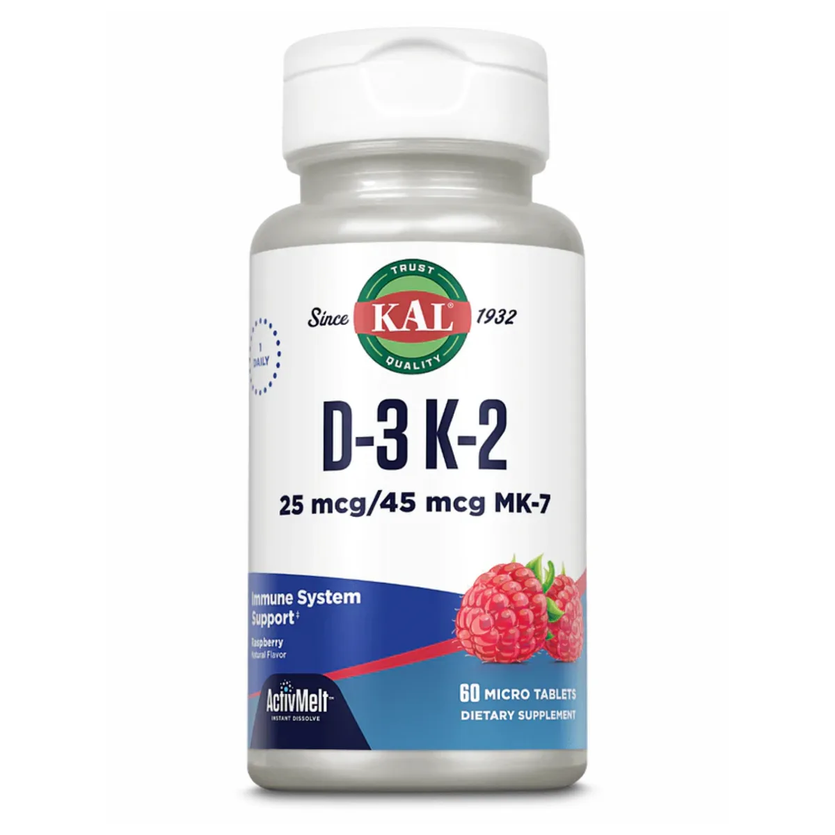 Вітамін D3 і K2 25 мкг 60 табл Малина KAL