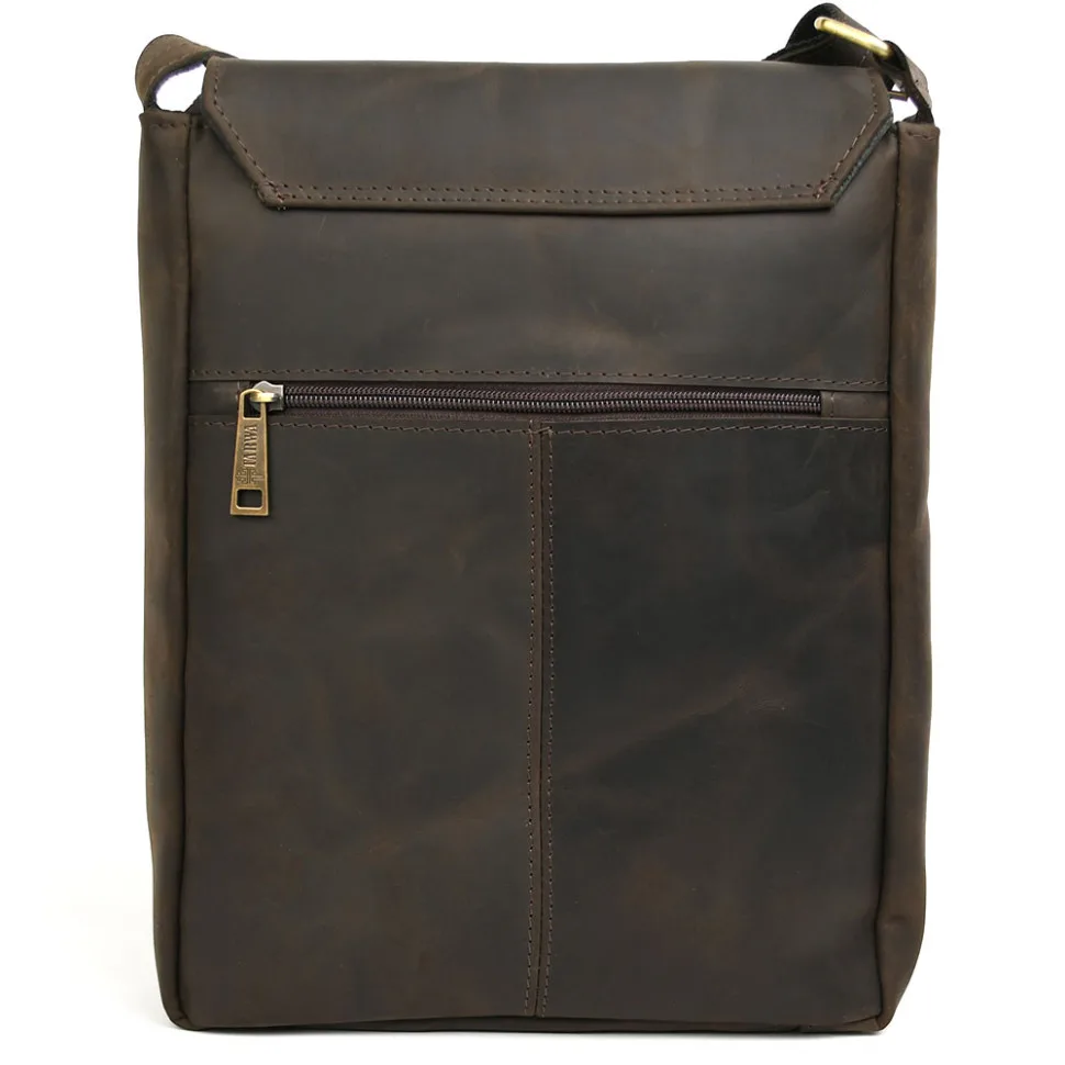Чоловіча сумка через плече TARWA з натуральної шкіри коричнева класична для документів та ноутбука 13-14 дюймів.