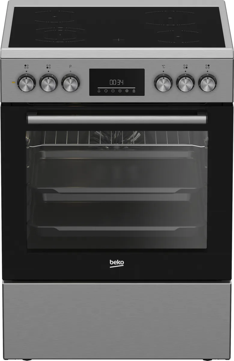 Електрична плита Beko склокерамічна 60х85х60 см нержавіюча сталь 4 конфорки 66 л
